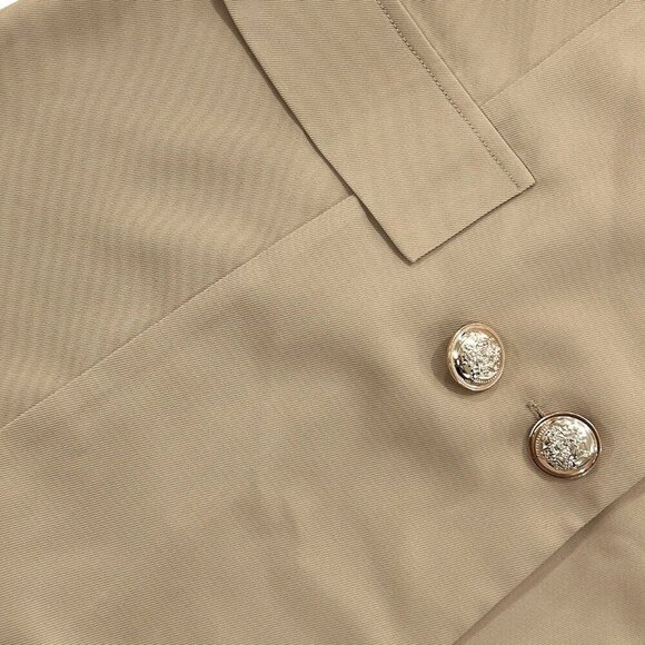 Khaki Elegant Women's Casual Cinched Waist Sleeve Detail Long Sleeve Blazer - Picture 3 of 6